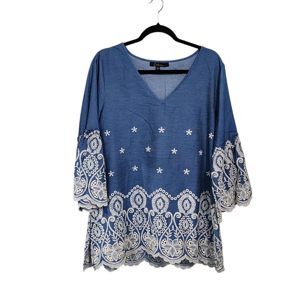 Calessa Top L Lightweight Embroidered Bell Sleeve Boho Country Western Cowgirl